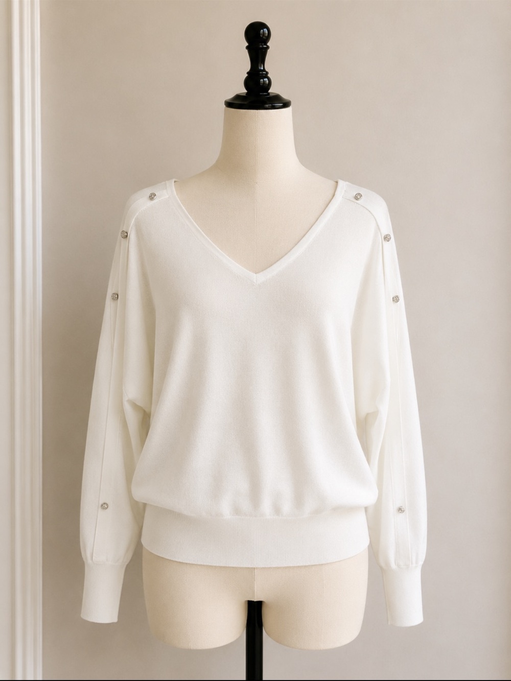 INC International Concepts White V-Neck Button-Shoulder Sweater
